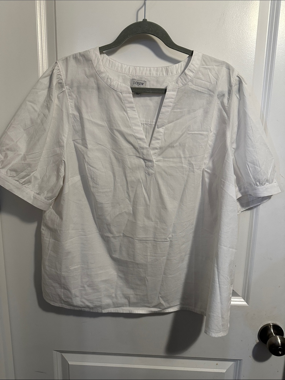 J. Crew White Split-Neck Cotton Blouse